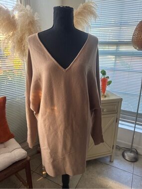 Forever 21 Taupe V-Neck Oversized Sweater